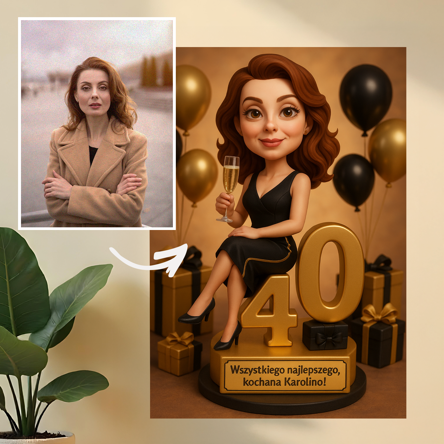 Image of Karykatura na 40. - druk na szkle, portret z Twojego zdjęcia