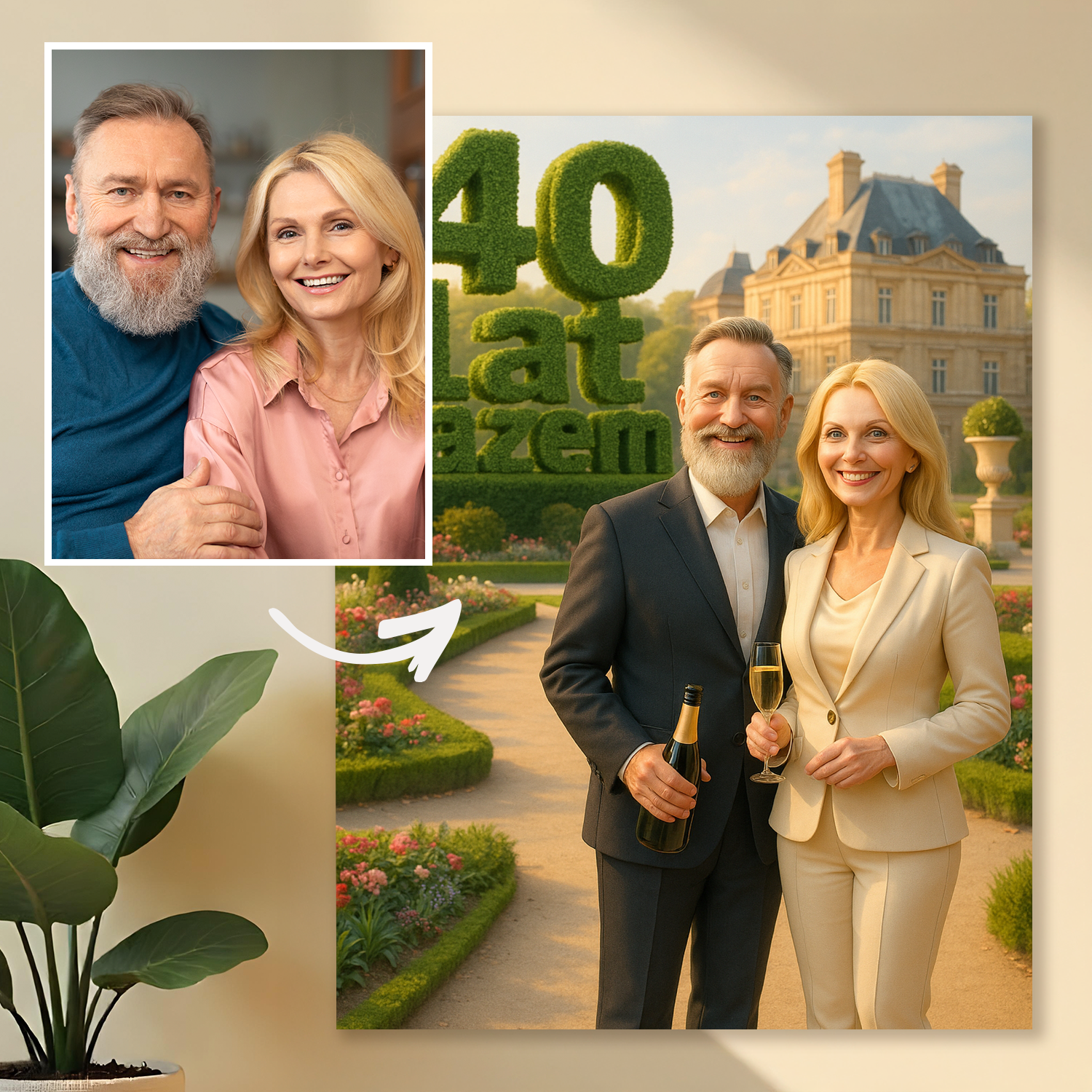 Portret pary z okazji 40 rocznicy - obraz na płótnie z Twojego zdjęcia