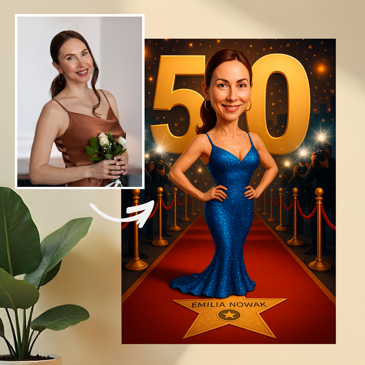 Image of Karykatura na 50. - druk na szkle, portret z Twojego zdjęcia
