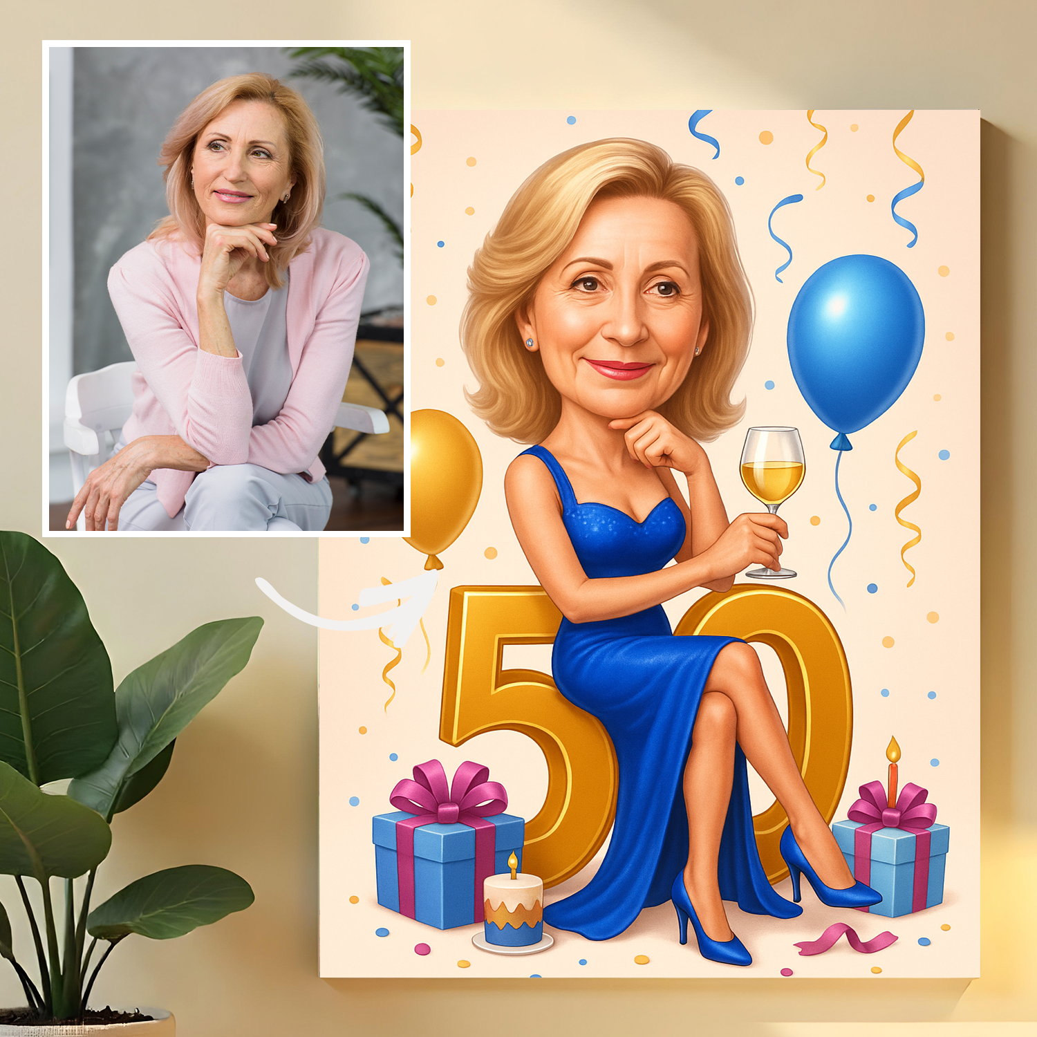 Karykatura na 50. - druk na szkle, portret z Twojego zdjęcia