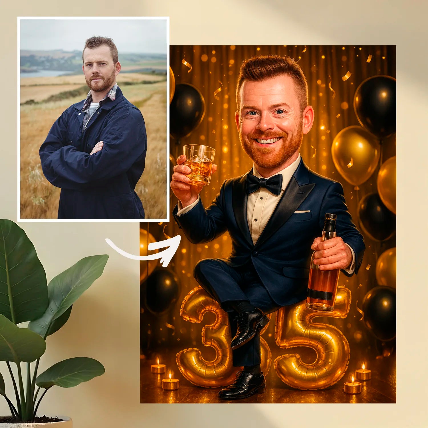 Image of Z okazji jego 35 urodzin - druk na szkle, portret z Twojego zdjęcia