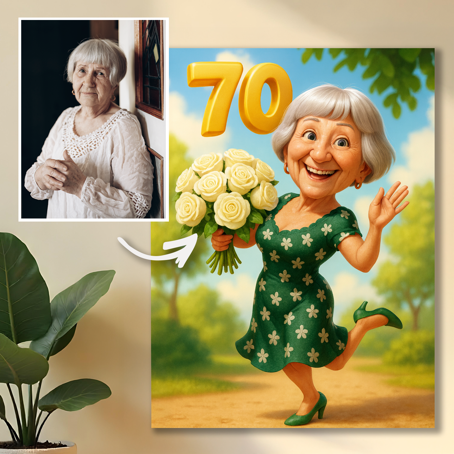 Image of Portret w ilustrowanym stylu na 70 urodziny - obraz na płótnie z Twojego zdjęcia