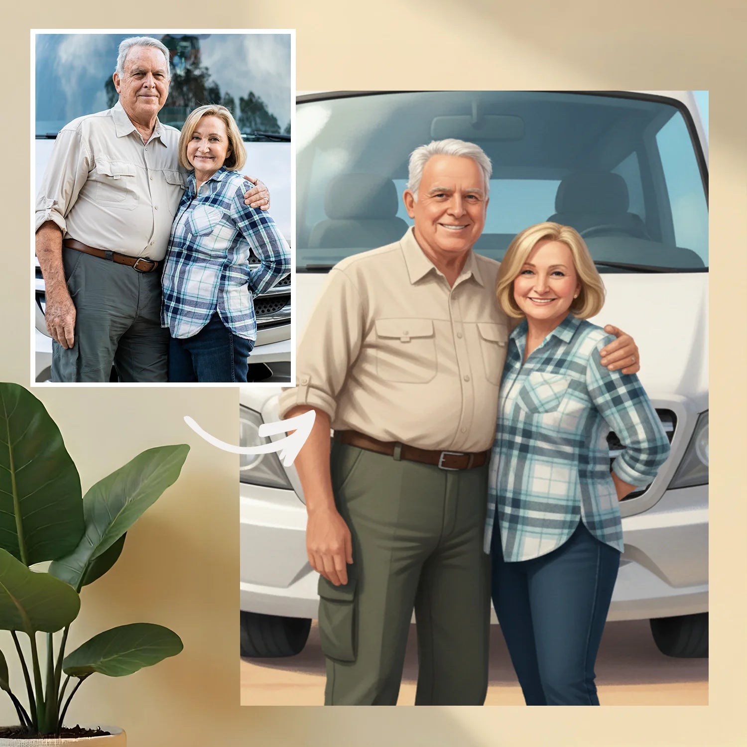 Image of Ilustrowany portret dziadków - druk na szkle, portret z Twojego zdjęcia