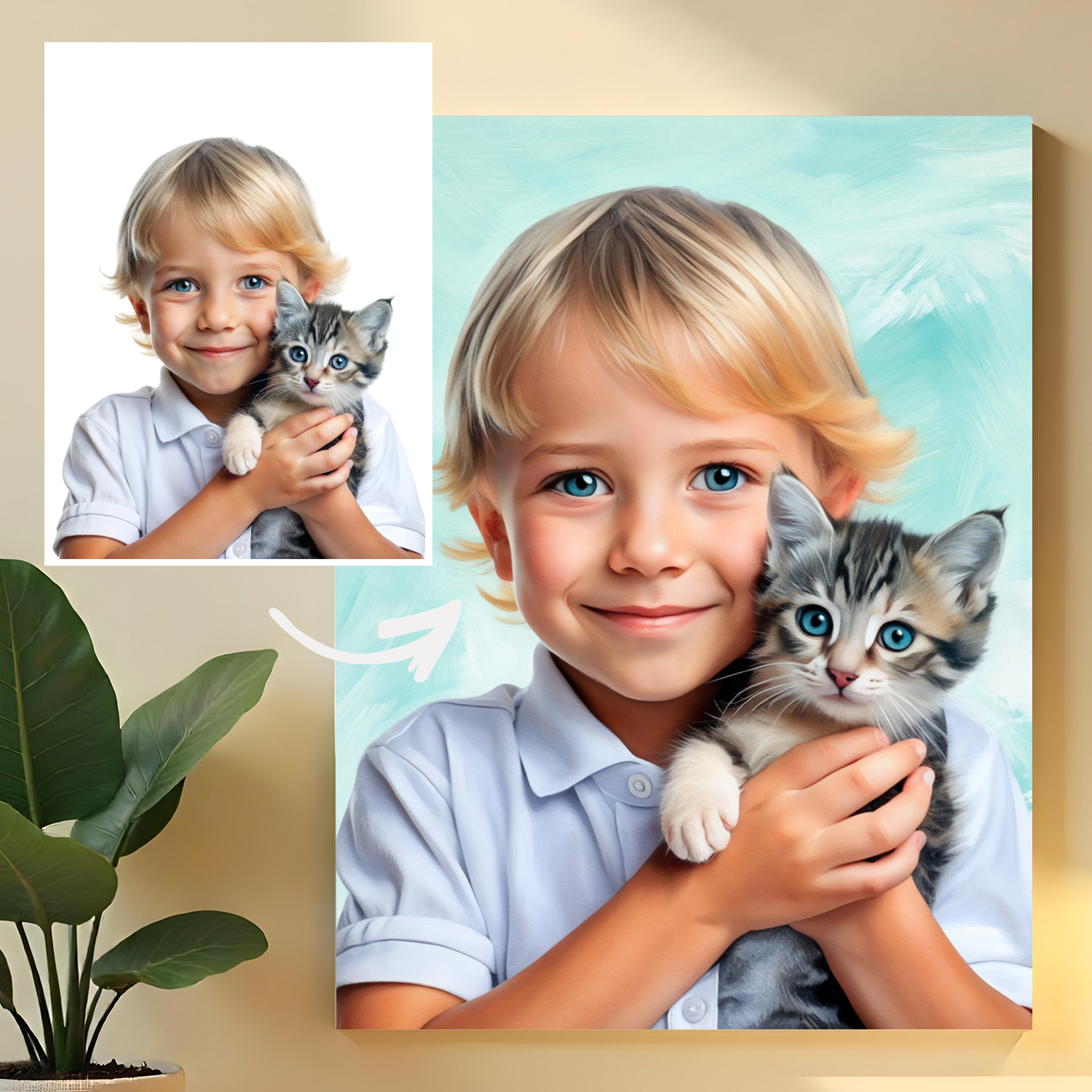 Image of Chłopiec z kotem - obraz na płótnie z Twojego zdjęcia