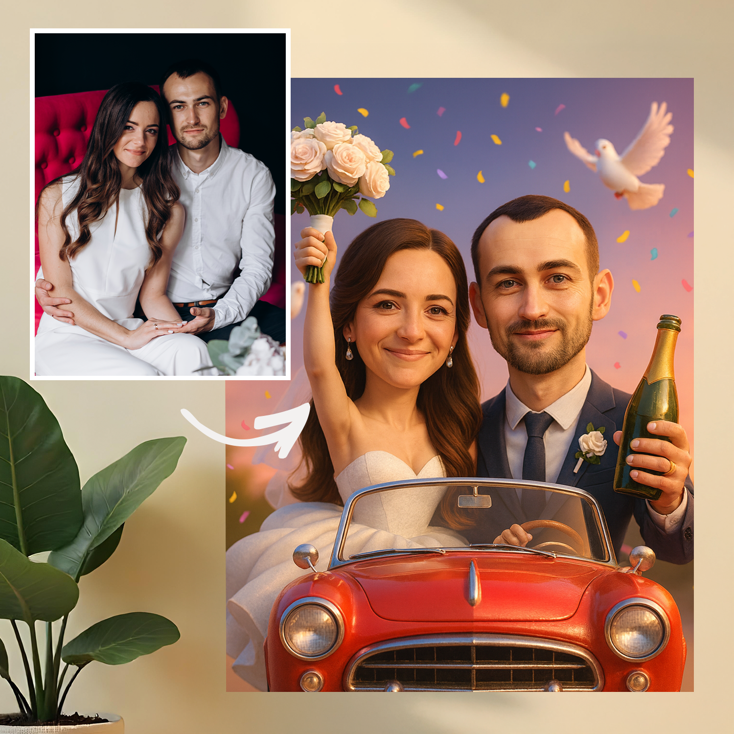 Image of Portret nowożeńców w stylu karykatury - obraz na płótnie z Twojego zdjęcia