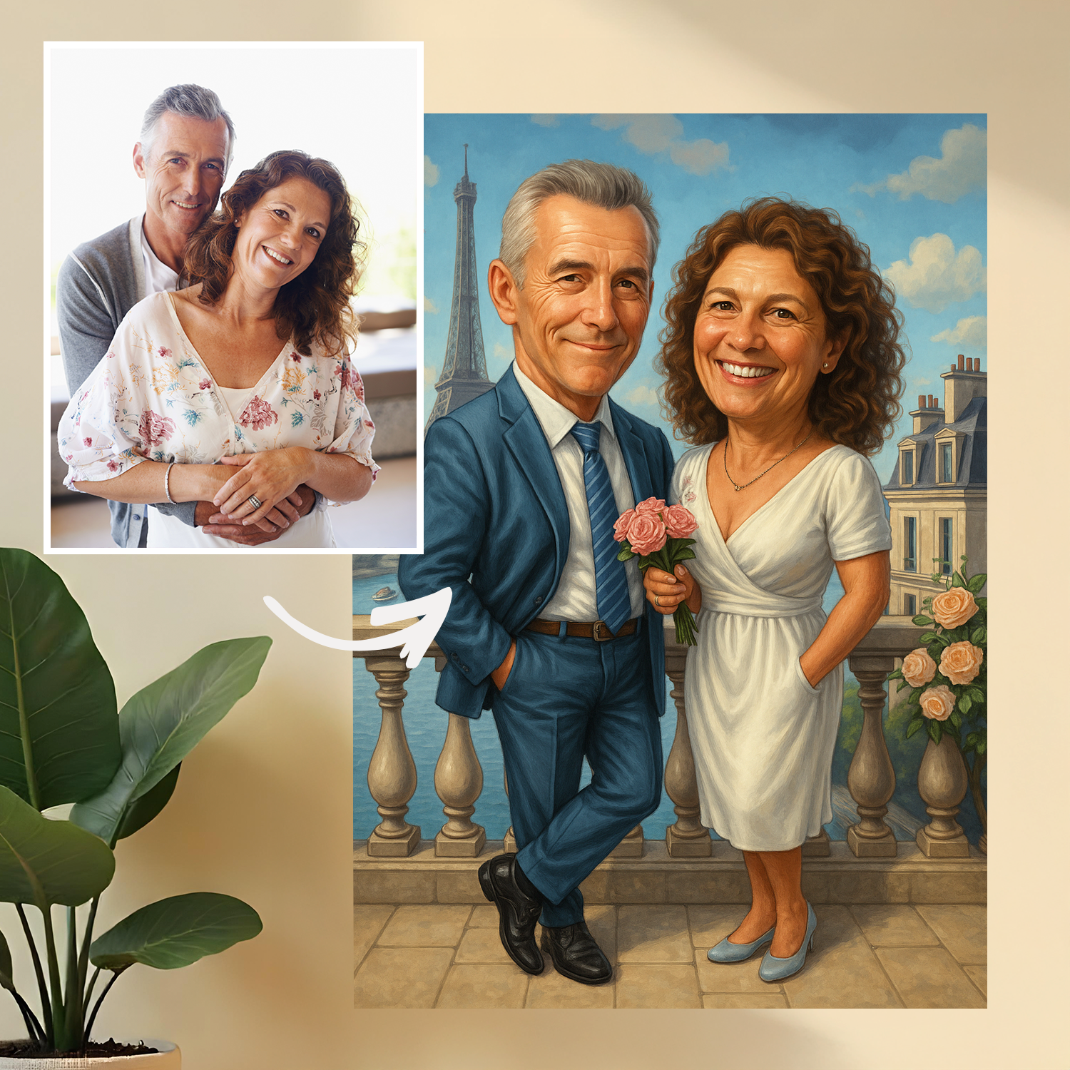 Image of Ilustracja pary małżonków - druk na szkle, portret z Twojego zdjęcia