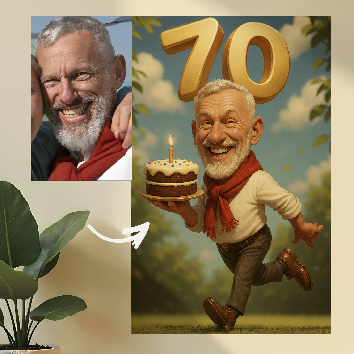 Image of Karykatura na 70 urodziny - obraz na płótnie z Twojego zdjęcia