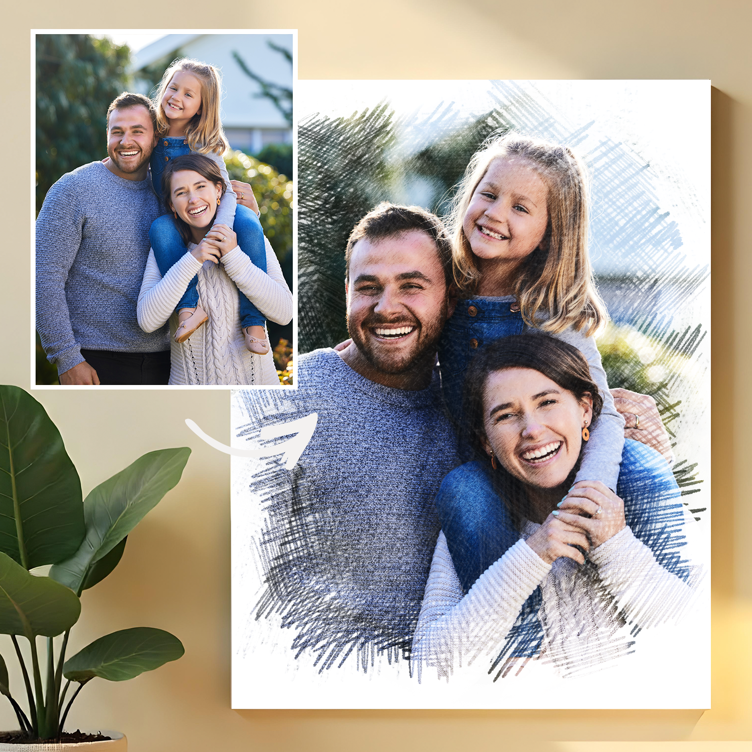 Image of Rysunkowy portret rodziny - obraz na płótnie z Twojego zdjęcia