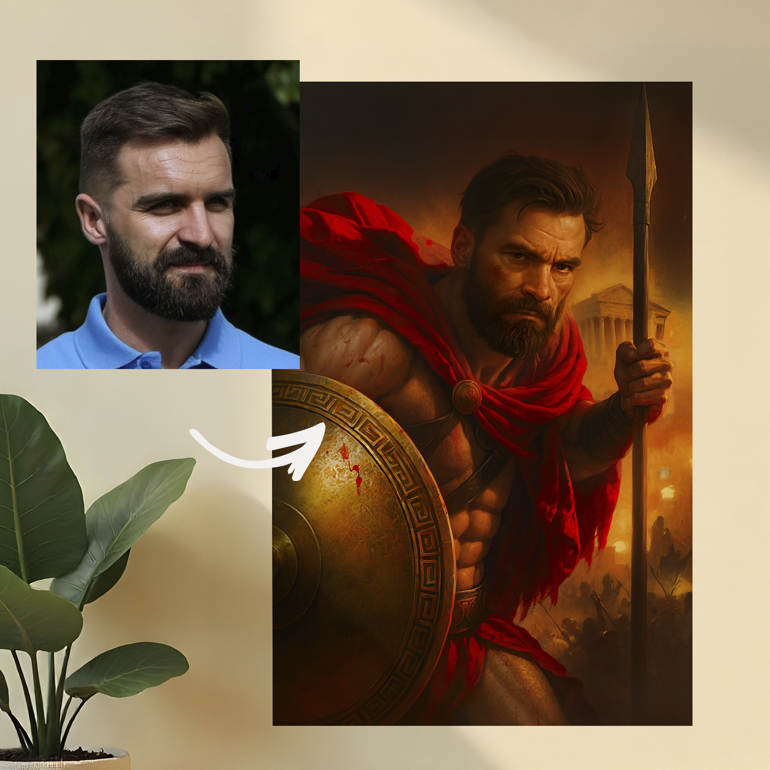 Portret w stylu spartańskiego wojownika - obraz na płótnie z Twojego zdjęcia