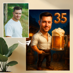 Image of Urodzinowy portret mężczyzny z piwem - druk na szkle, portret z Twojego zdjęcia