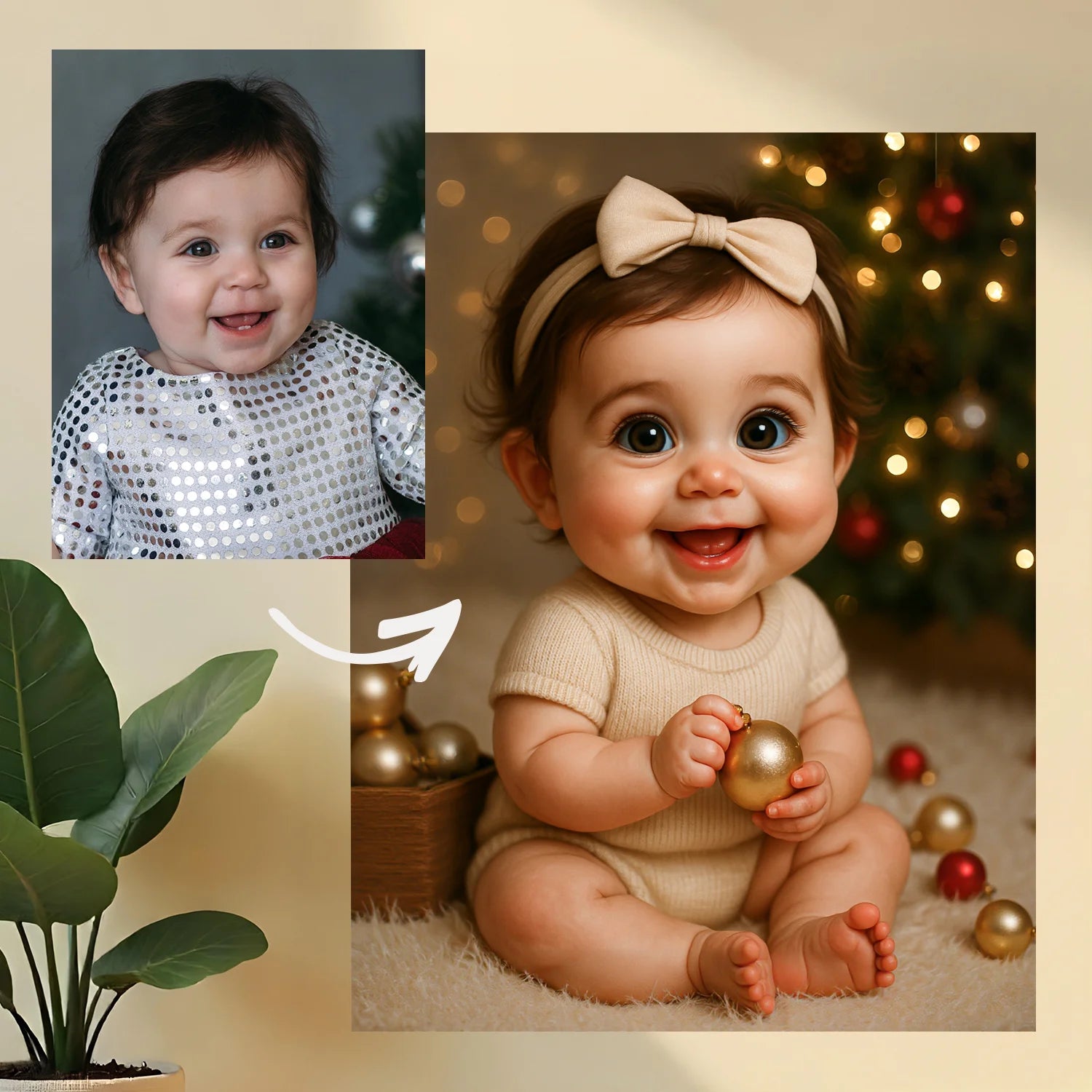 Image of Niemowlę przy choince - obraz na płótnie z Twojego zdjęcia