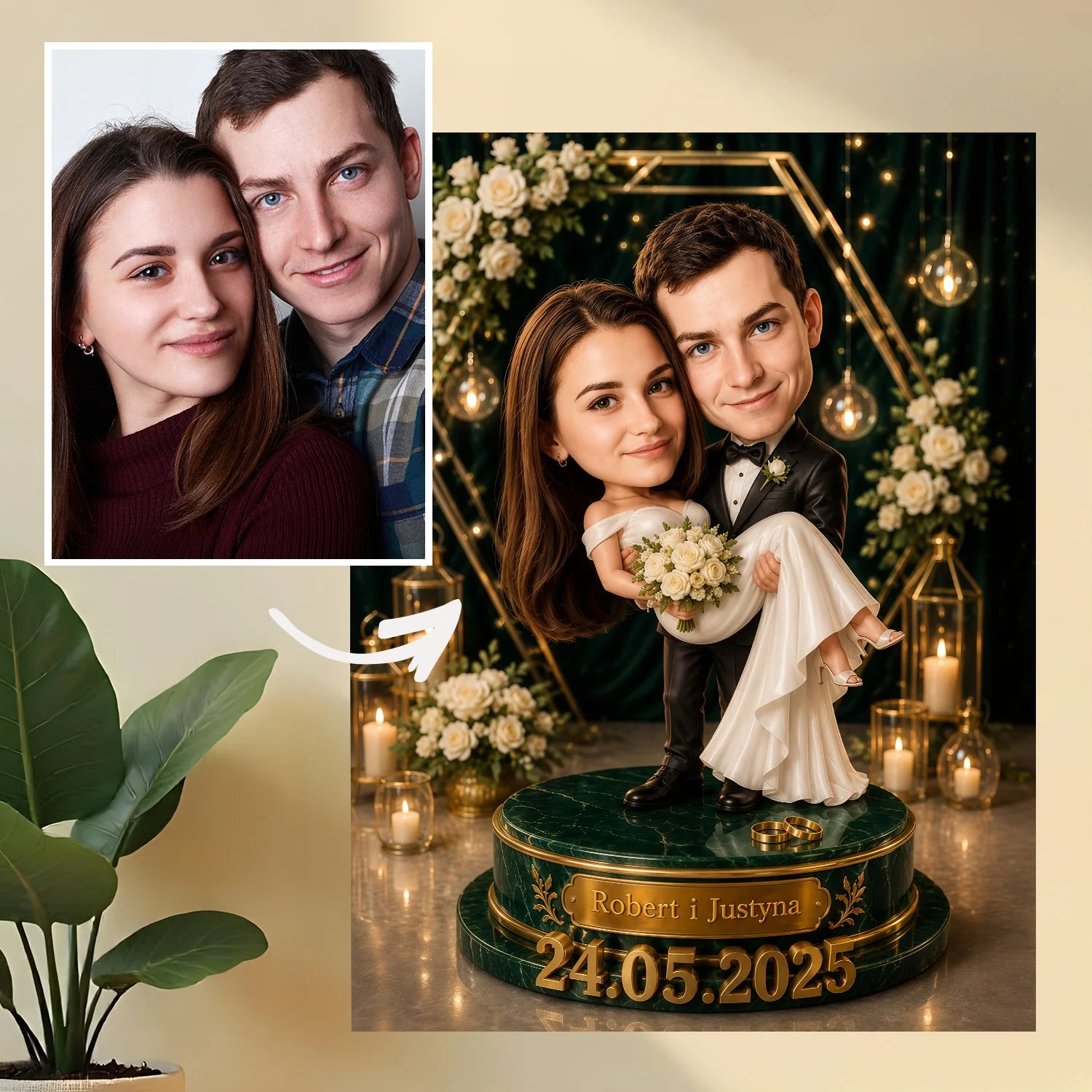 Image of Prezent dla pary na rocznicę ślubu – personalizowana karykatura ze zdjęcia na płótnie Na Zawsze Razem