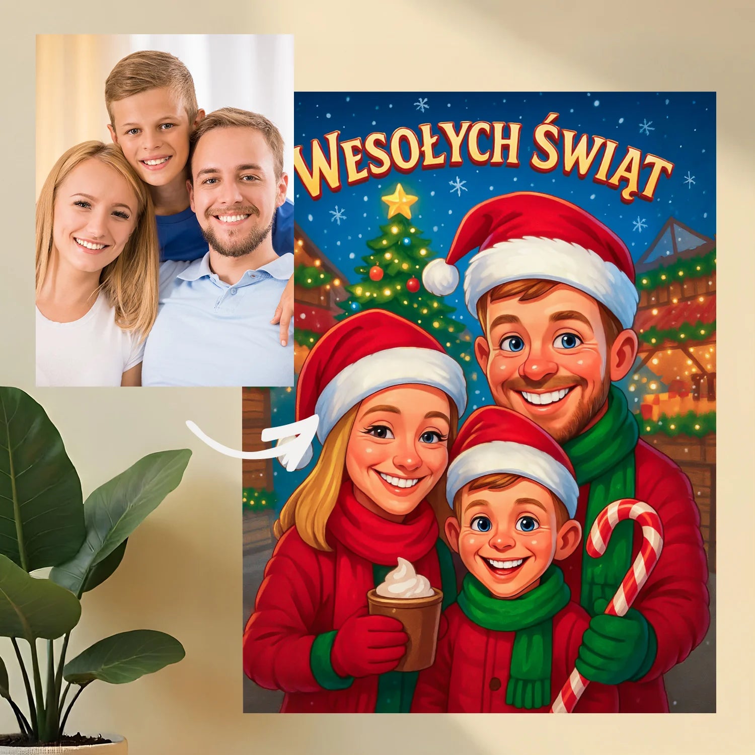 Image of Świąteczna ilustracja rodziny - obraz na płótnie z Twojego zdjęcia