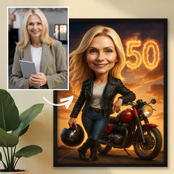 Image of 50 urodziny motocyklistki - druk na szkle, portret z Twojego zdjęcia