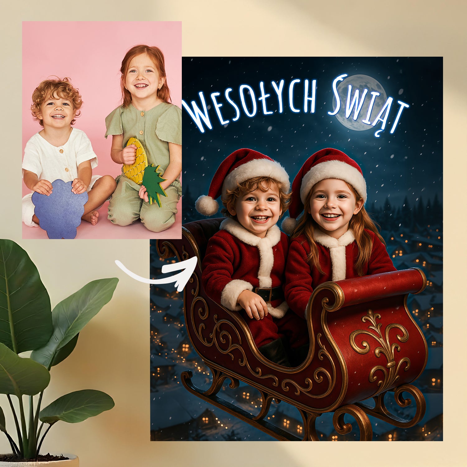 Image of Dzieci w saniach - obraz na płótnie z Twojego zdjęcia