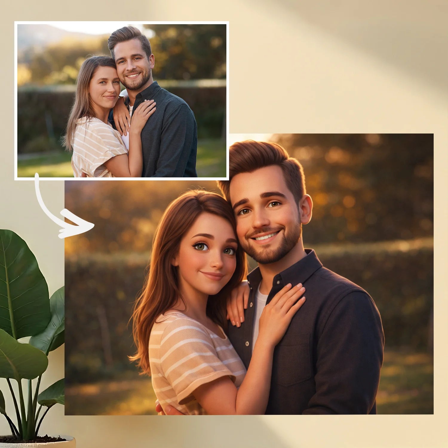 Image of Portret pary w stylu jak z animacji - druk na szkle, personalizowany prezent na rocznicę