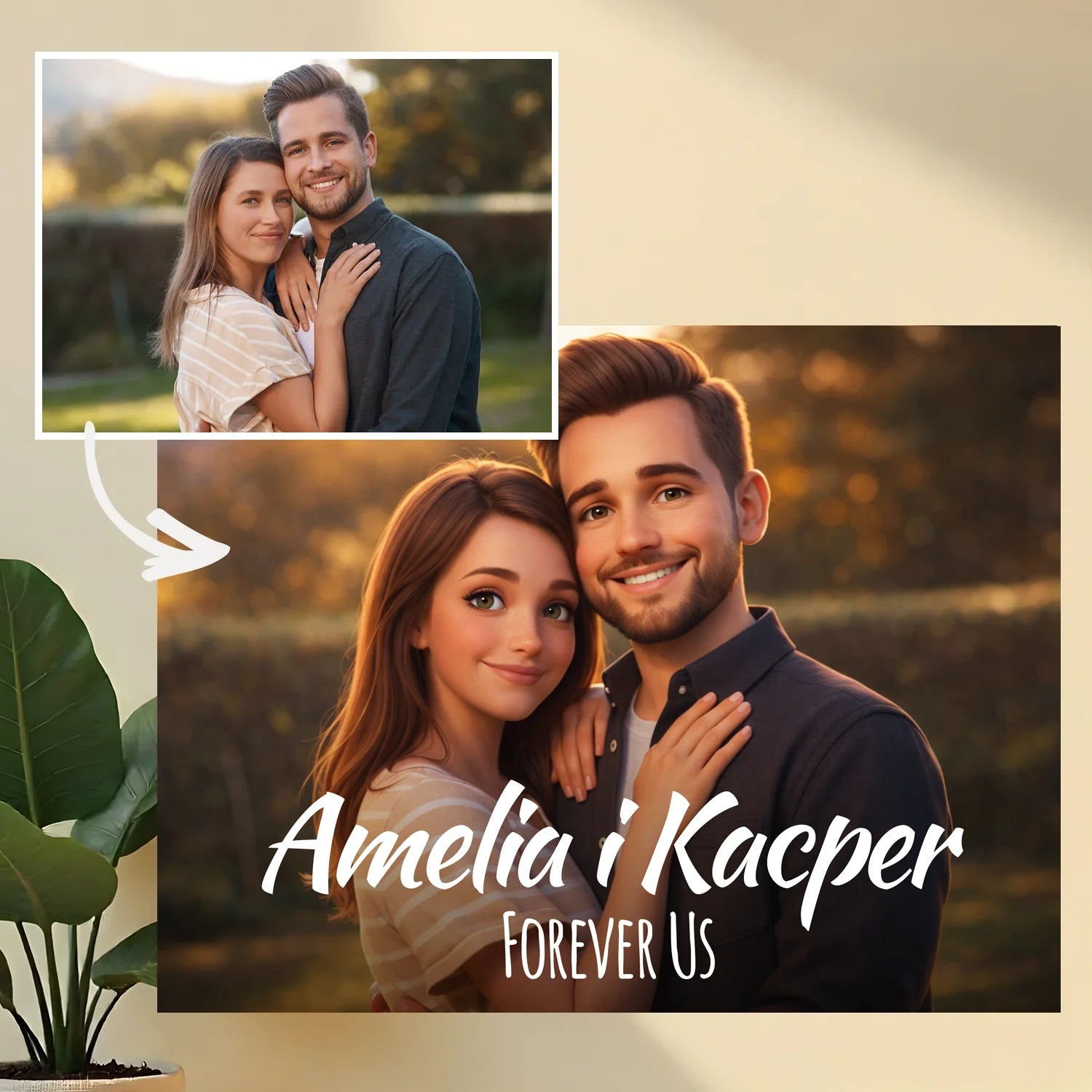 Image of Portret pary w stylu jak z animacji - druk na szkle, personalizowany prezent na rocznicę