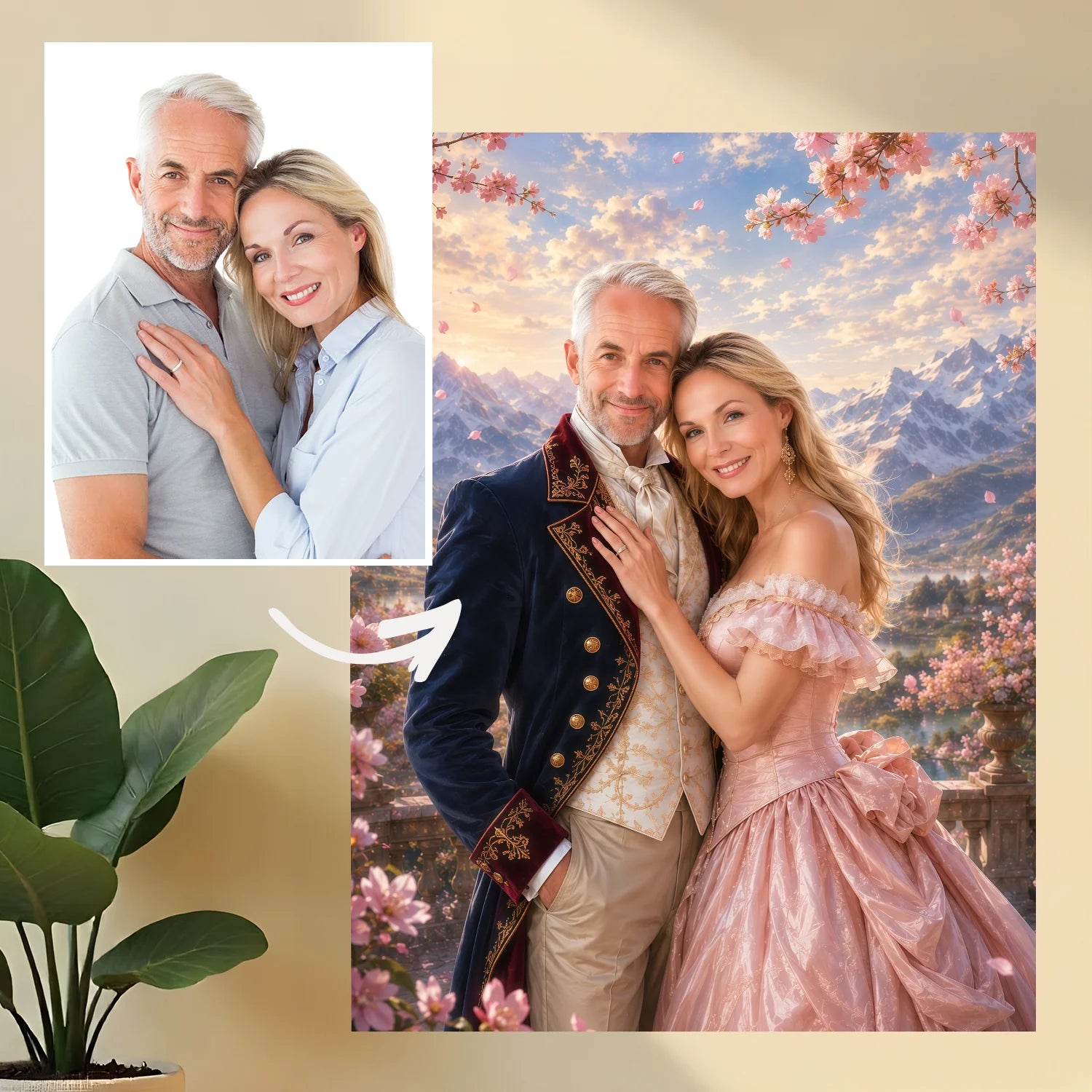Image of Oryginalny prezent dla pary na rocznicę – personalizowany portret ze zdjęcia na płótnie Arystokratyczna para