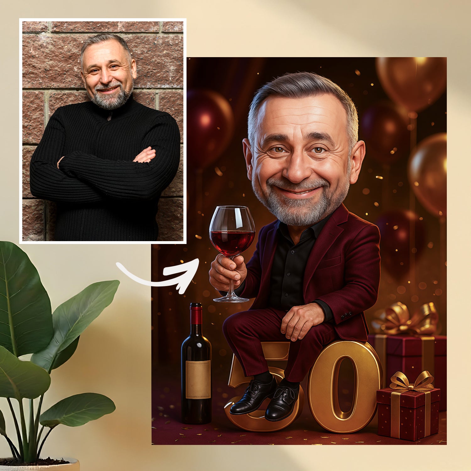 Karykatura na pięćdziesiątkę - druk na szkle, portret z Twojego zdjęcia