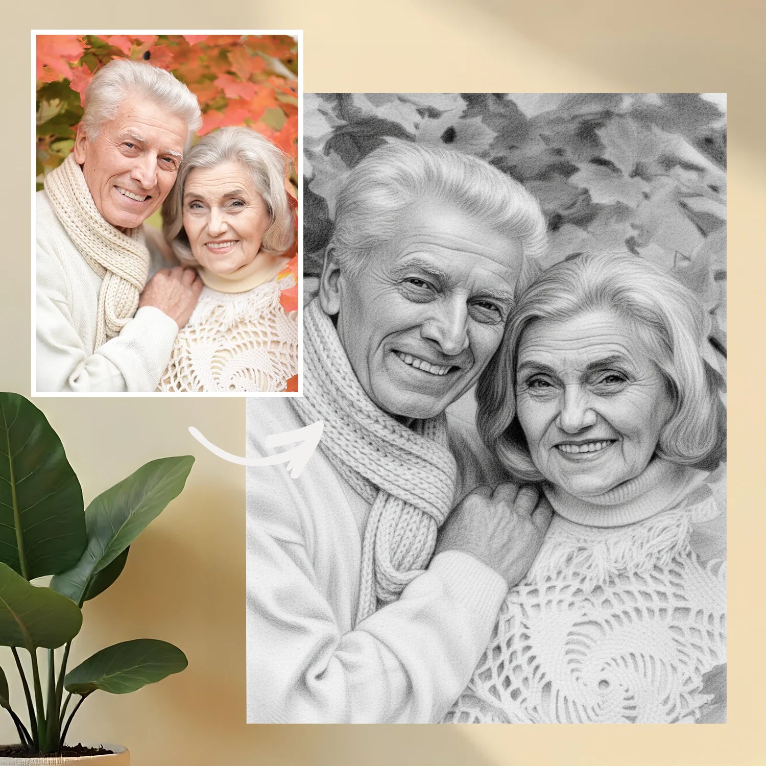 Image of Ołówkowy portret dziadków - druk na szkle, portret z Twojego zdjęcia