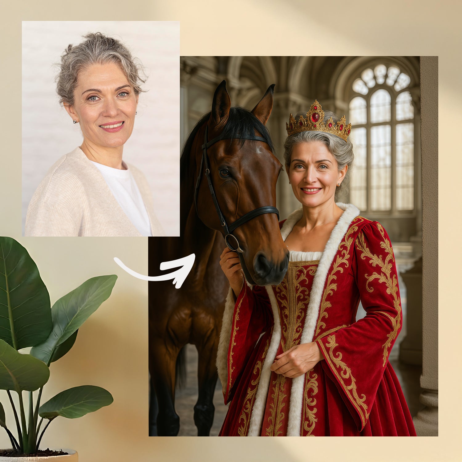 Królowa z koniem - obraz na płótnie z Twojego zdjęcia