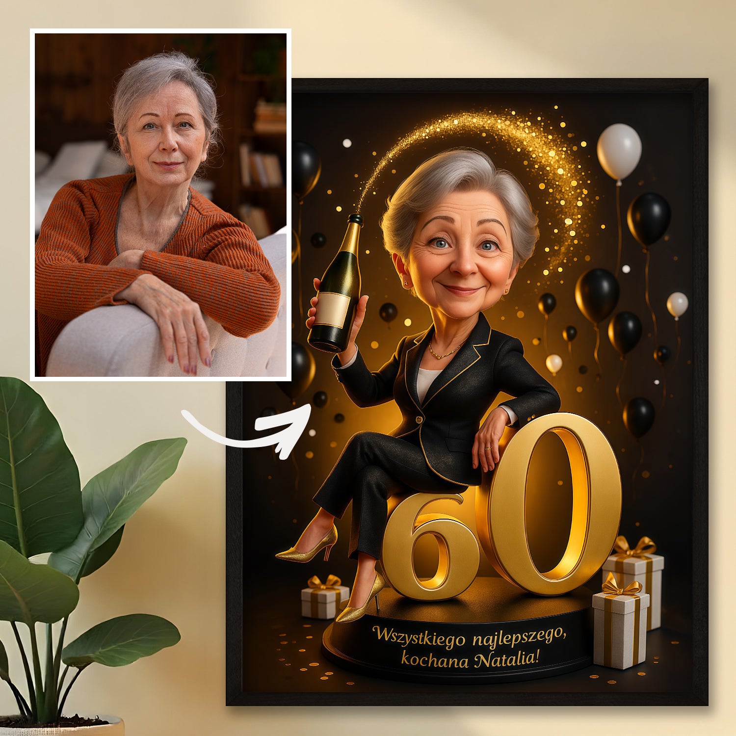 Urodzinowa karykatura na 60. - plakat z Twojego zdjęcia