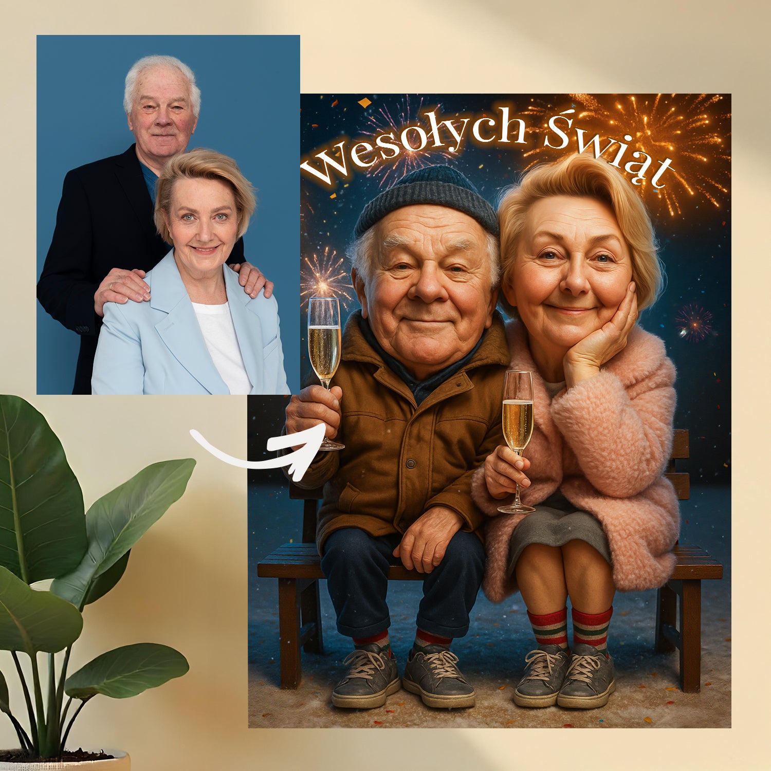 Image of Świąteczna karykatura małżonków - obraz na płótnie z Twojego zdjęcia