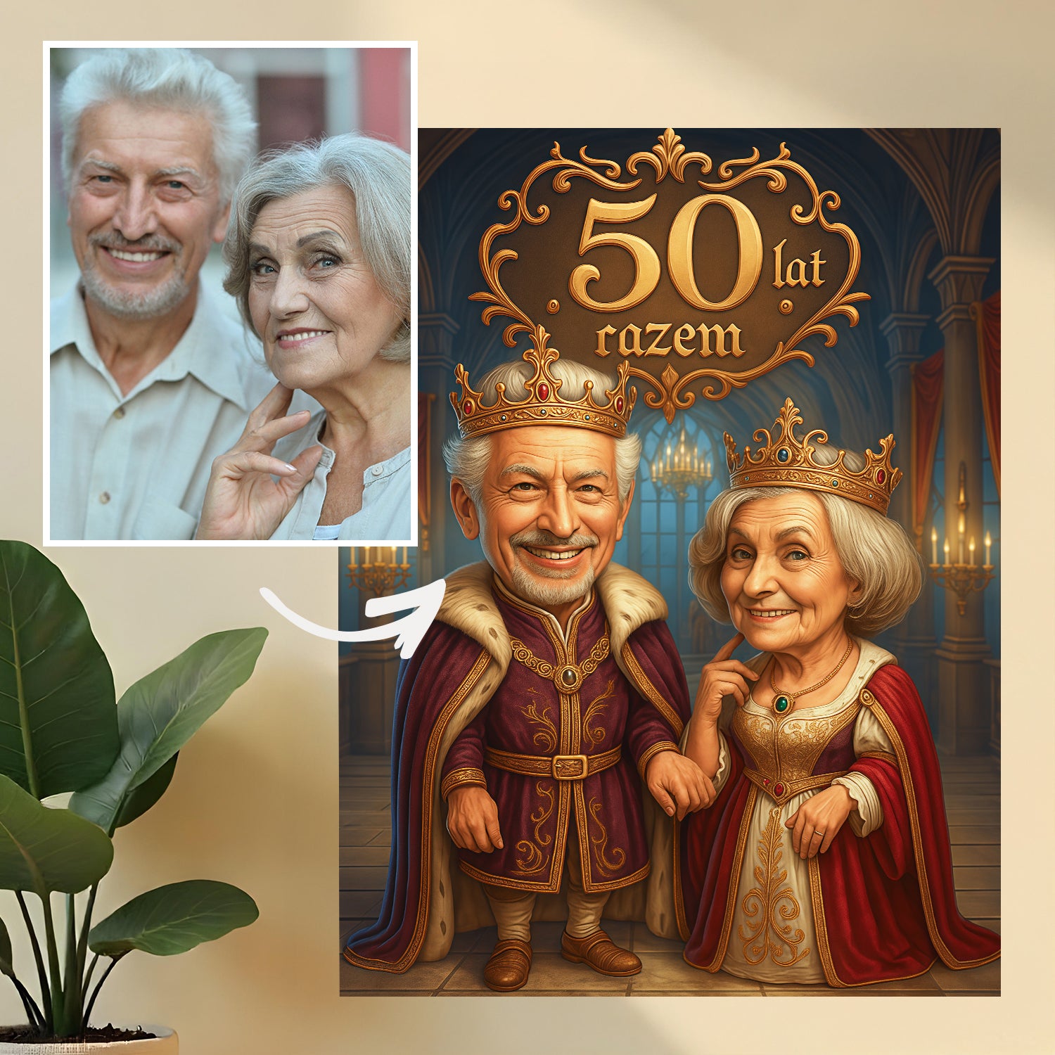 Karykatura królewska na 50 rocznicę - obraz na płótnie z Twojego zdjęcia