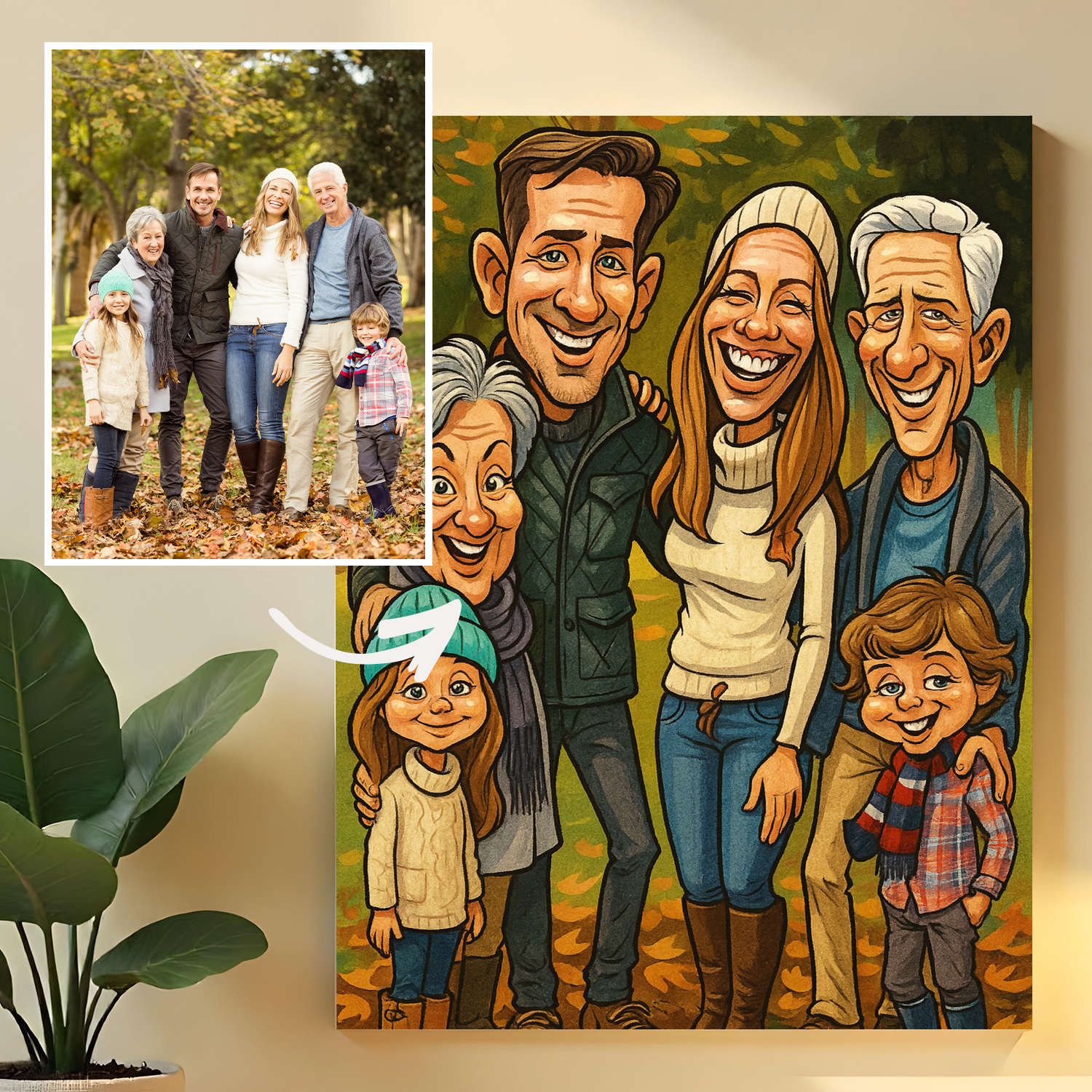 Image of Rodzinny portret w stylu karykatury - obraz na płótnie z Twojego zdjęcia