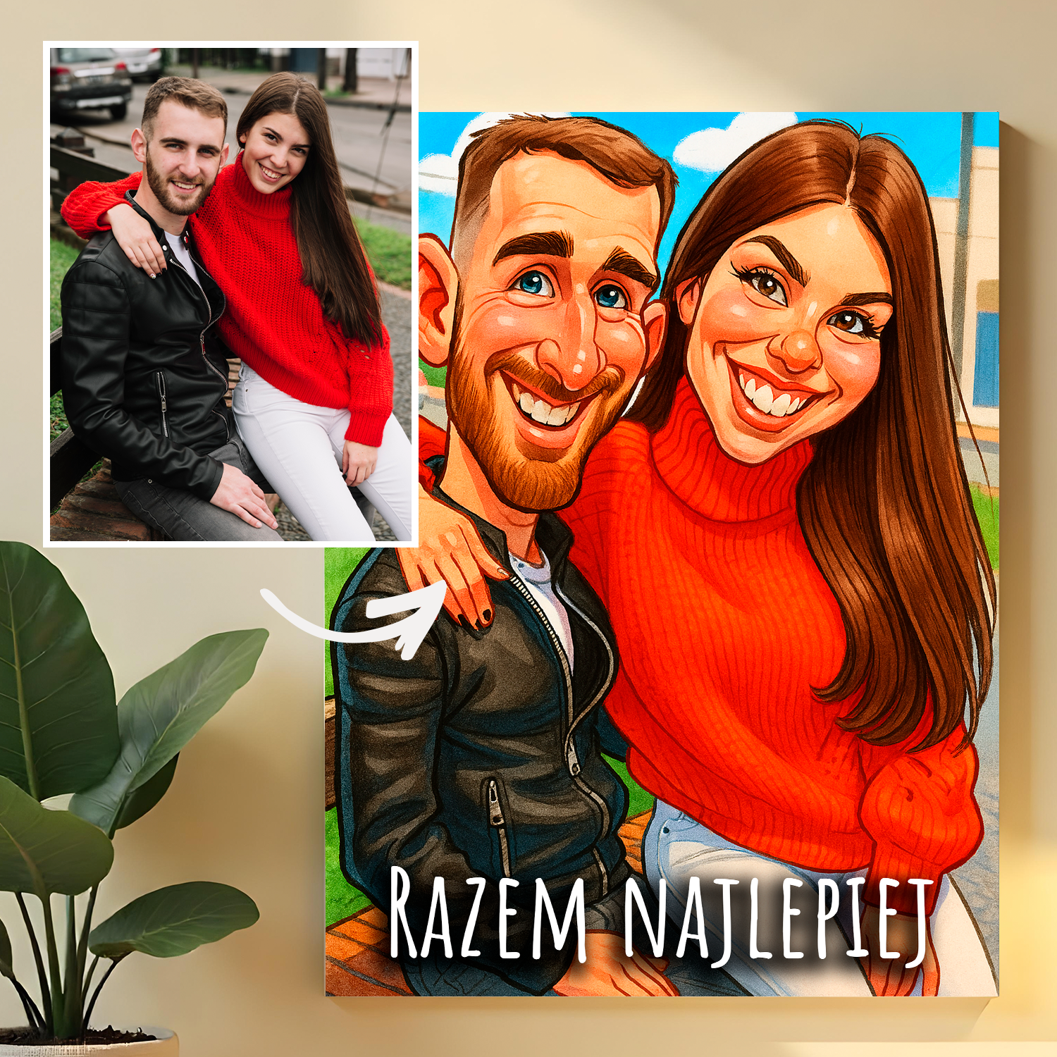 Image of Karykatura zakochanej pary - druk na szkle, portret z Twojego zdjęcia