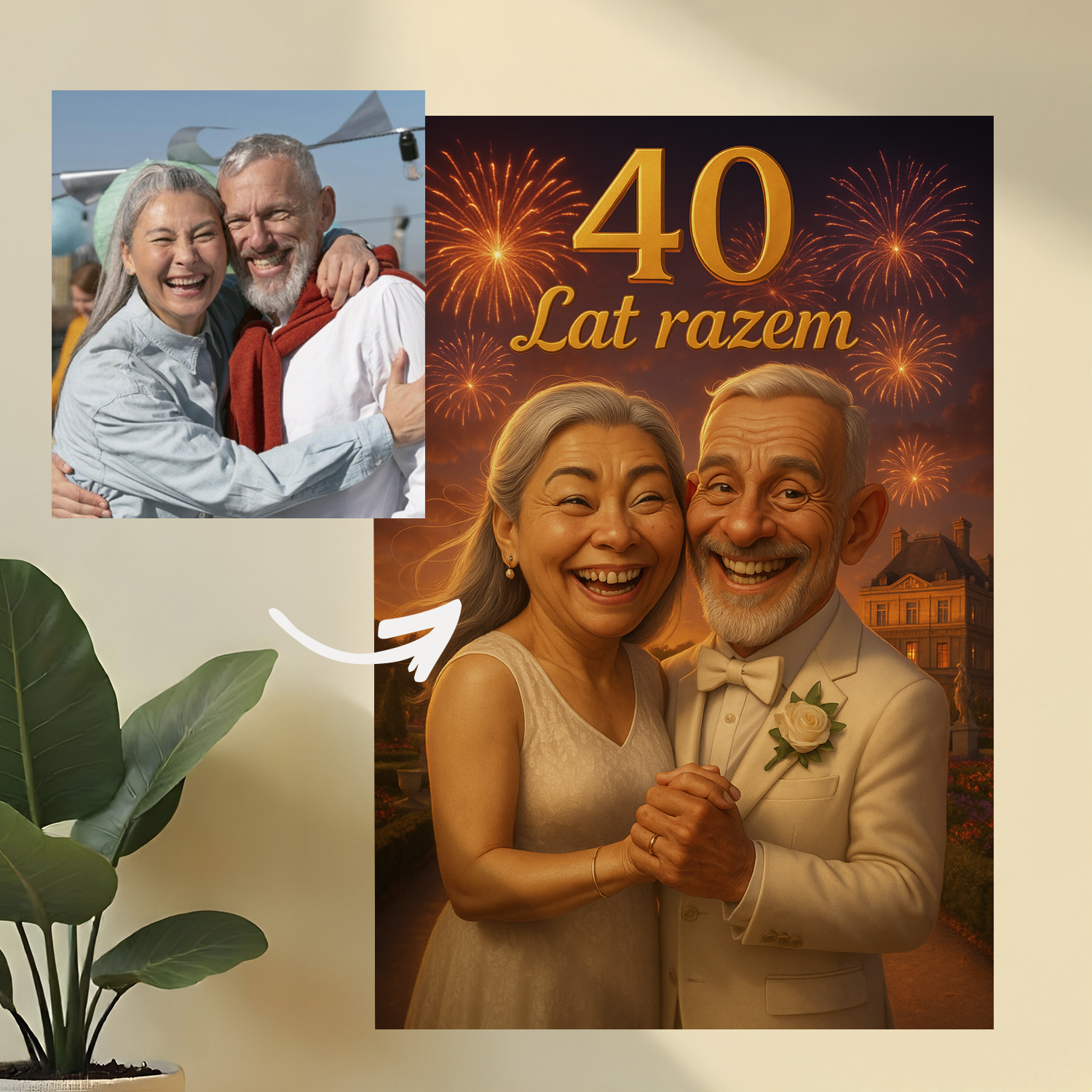 Image of Ilustracja na 40 lat małżeństwa - obraz na płótnie z Twojego zdjęcia