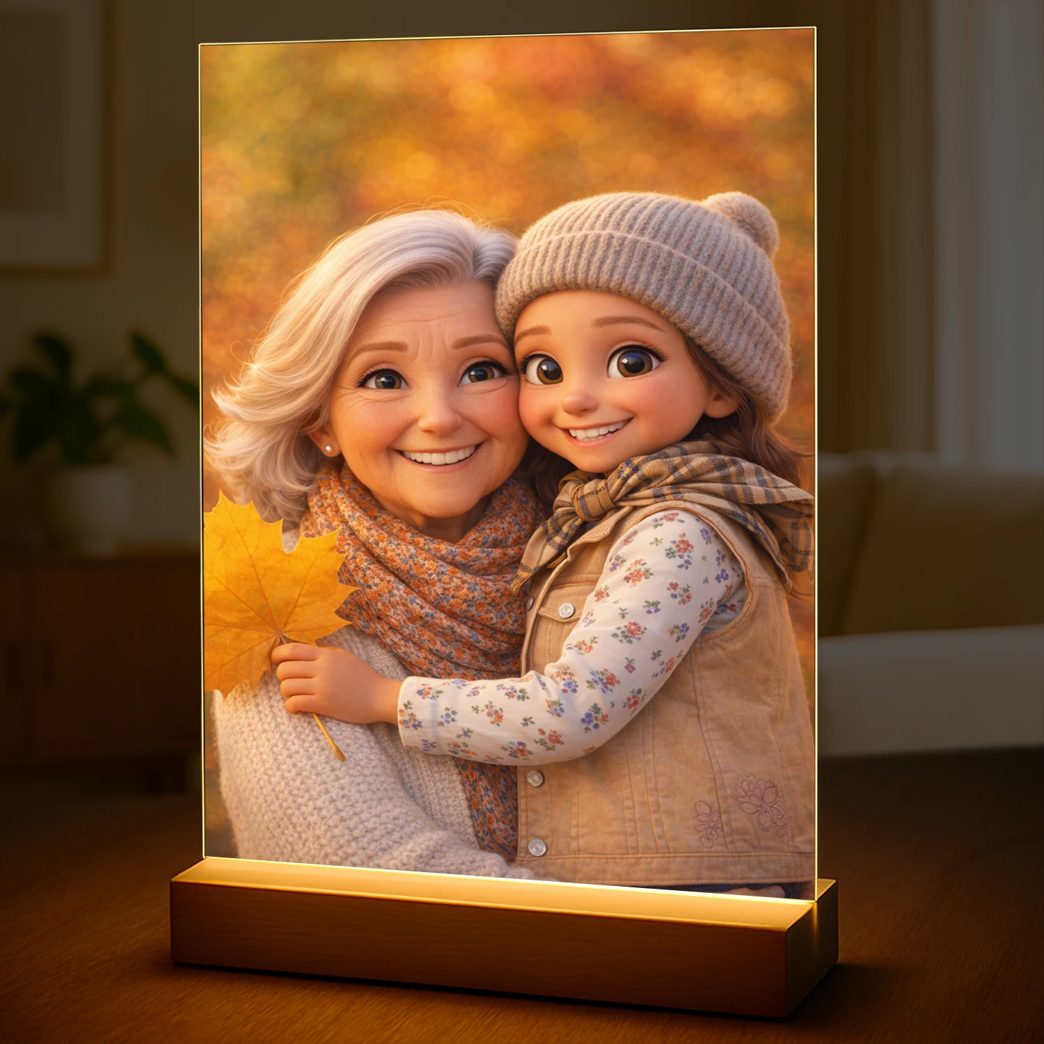 Image of Ilustracja babci i wnuczki w stylu bajkowym - druk na szkle, portret z Twojego zdjęcia