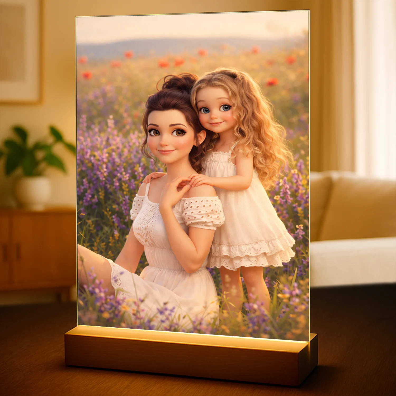 Image of Mama i jej córeczka ilustracja - druk na szkle, personalizowany prezent na Dzień Matki