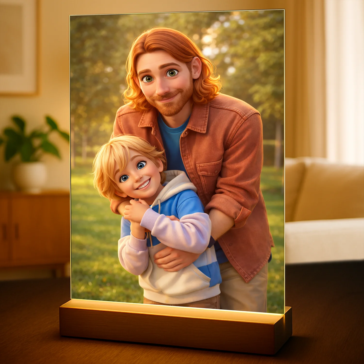 Image of Ilustracja taty i dziecka - druk na szkle, personalizowany prezent na Dzień Ojca