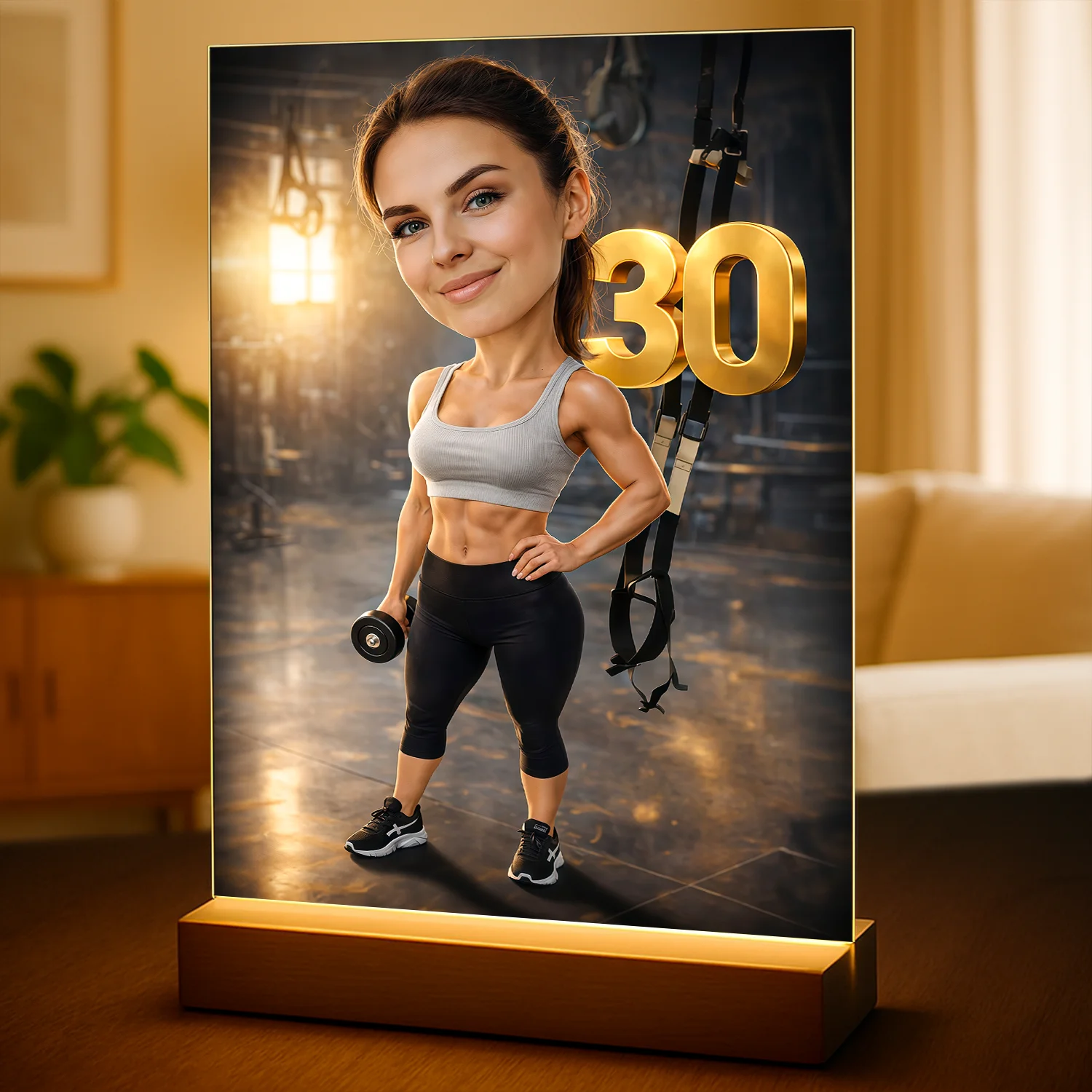 Image of Pomysł na prezent dla niej na 30 urodziny - karykatura ze zdjęcia na szkle Sportowa Pasja