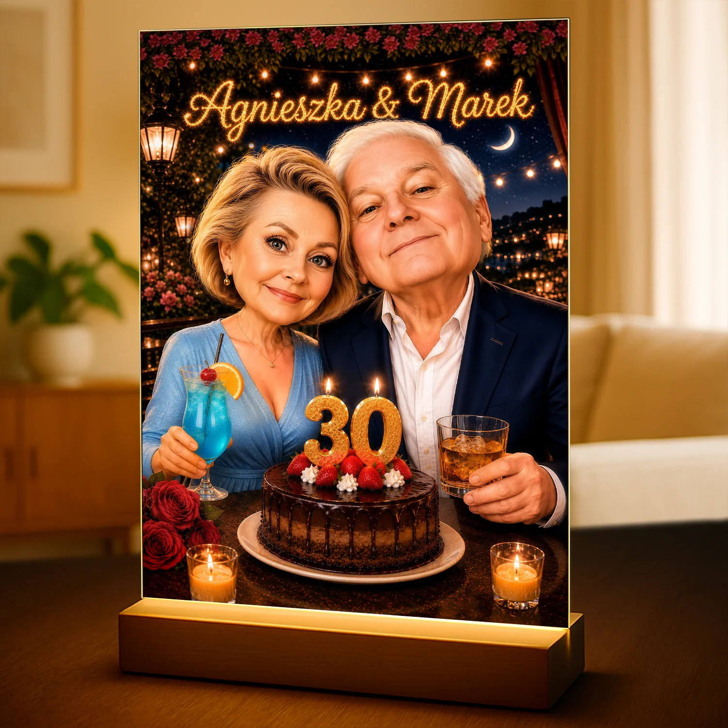 Image of Prezent dla pary na 30. rocznicę ślubu – karykatura ze zdjęcia na szkle Perłowy Jubileusz