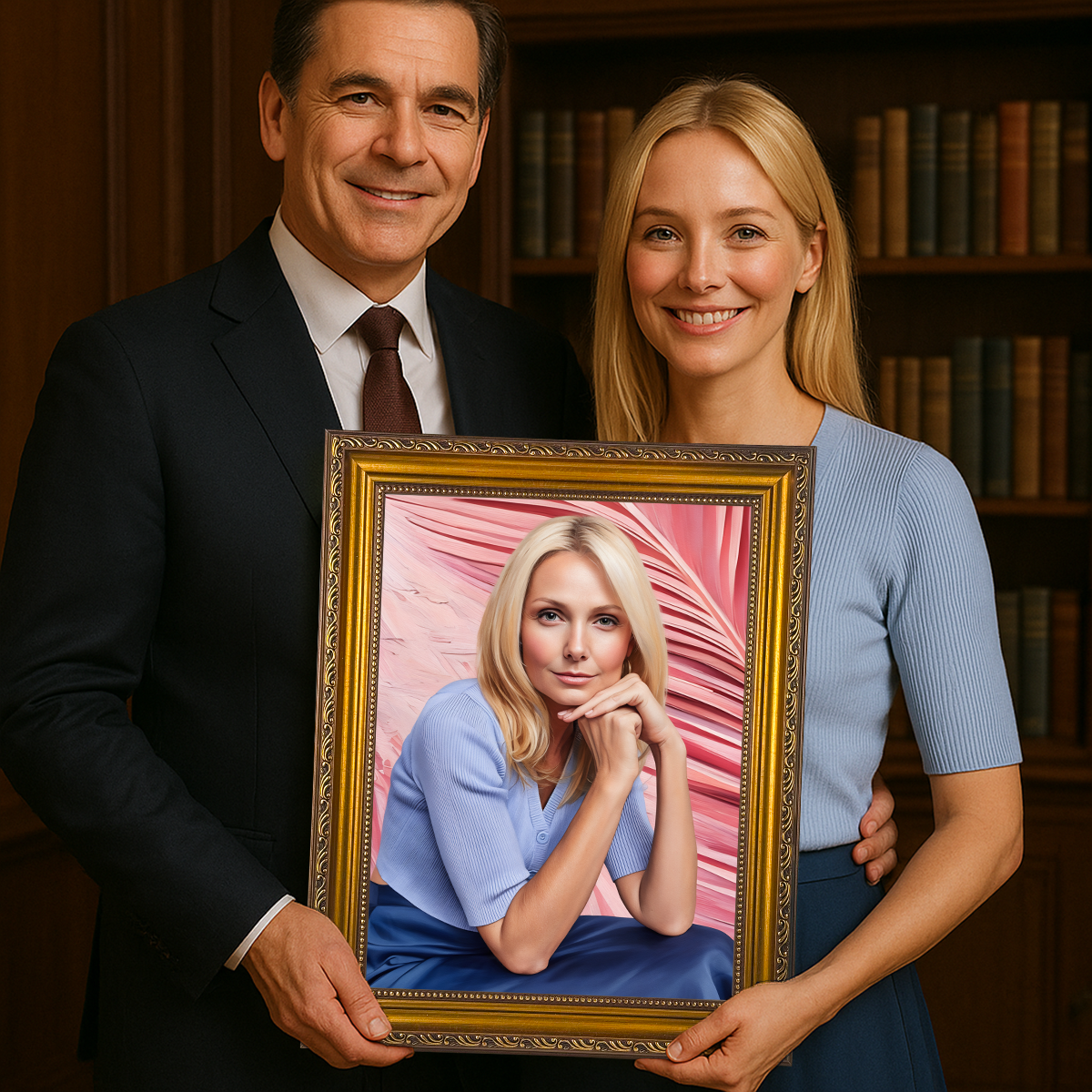Portret kobiety na różowym tle - obraz na płótnie z Twojego zdjęcia