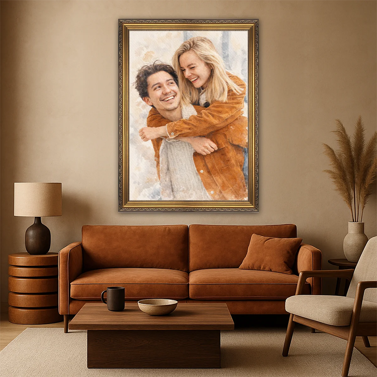Image of Romantyczny portret w stylu akwareli - obraz na płótnie, personalizowany prezent na rocznicę