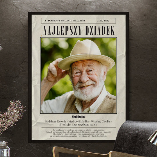 Dziadek na okładce gazety - plakat z Twojego zdjęcia