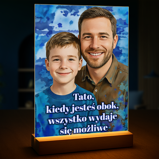 Portret taty i syna - druk na szkle, portret z Twojego zdjęcia