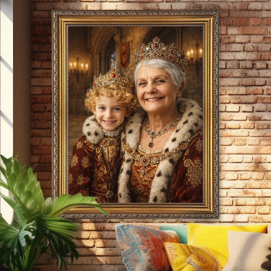 Babcia i wnuk w królewskim stylu - obraz na płótnie z Twojego zdjęcia
