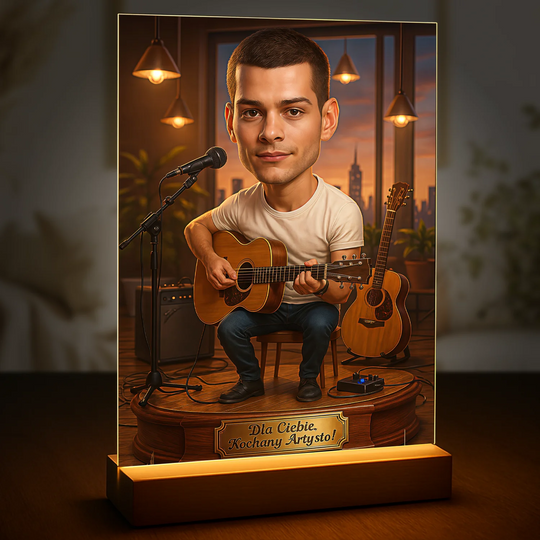 Gitarzysta - druk na szkle, portret z Twojego zdjęcia