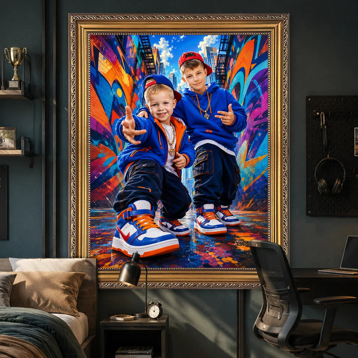 Image of Personalizowany portret hip-hop na płótnie dla chłopca, braci lub rodzeństwa