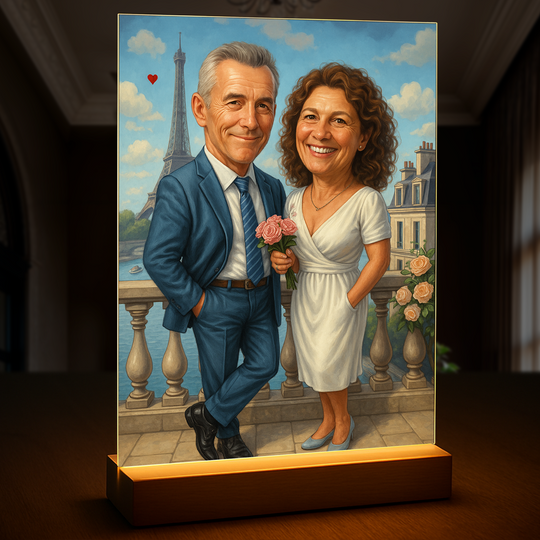 Ilustracja pary małżonków - druk na szkle, portret z Twojego zdjęcia