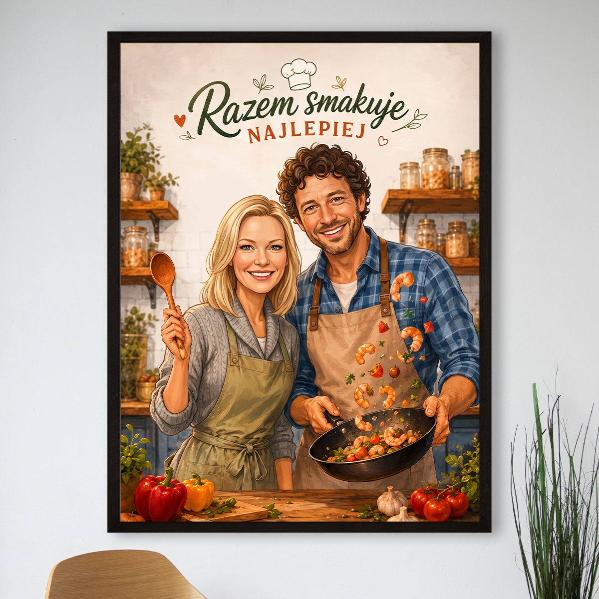 Image of wymalujchwile.pl – plakat Razem smakuje najlepiej – personalizowany prezent dla pary ze zdjęcia