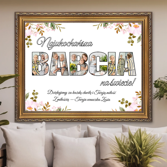 Najukochańsza babcia na świecie - kolaż na płótnie z Twojego zdjęcia