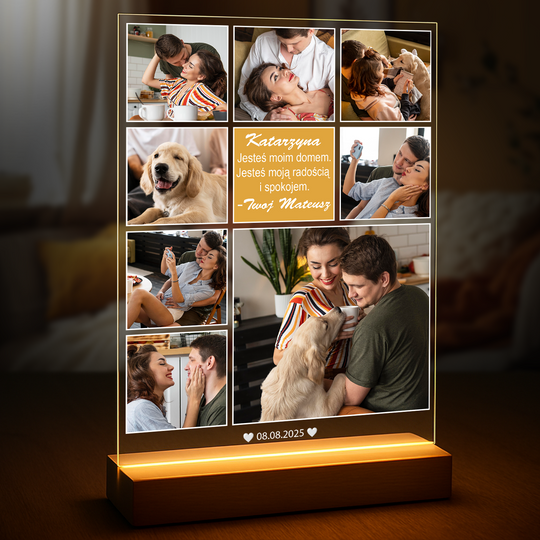 Kolaż na 8 zdjęć + tekst dla niej - druk na szkle z Twojego zdjęcia