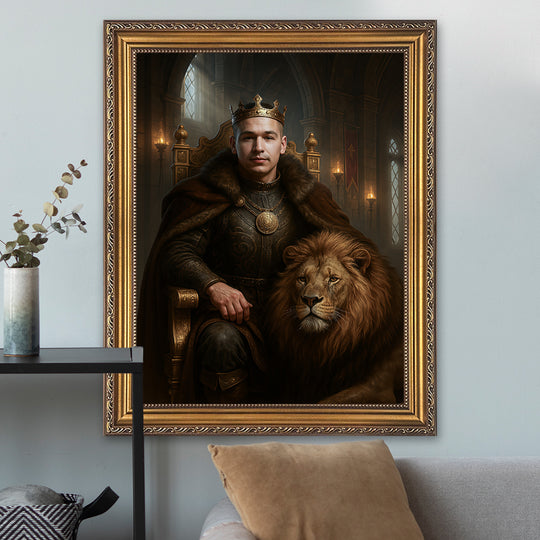 Portret króla z lwem - obraz na płótnie z Twojego zdjęcia