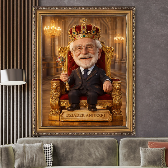 Karykatura dziadka jako króla - obraz na płótnie z Twojego zdjęcia