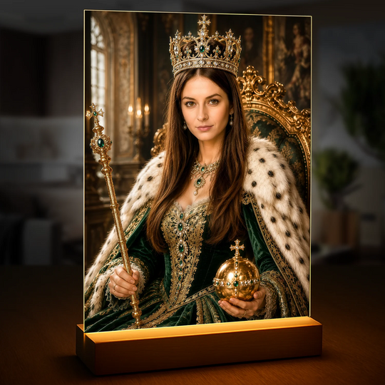 Oryginalny prezent dla kobiety na urodziny – portret na szkle ze zdjęcia Królowa w koronie